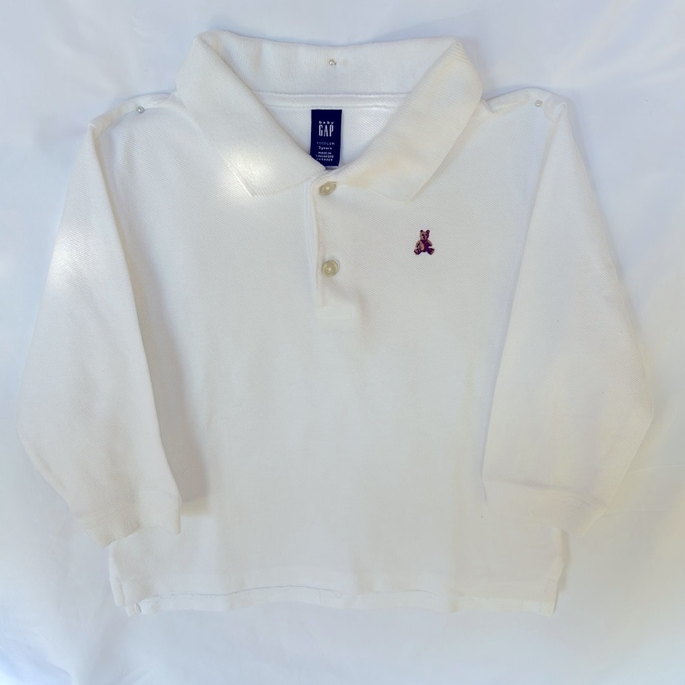 VINTAGE 2002 BABY GAP LONG SLEEVE POLO SHIRT WHITE COLOR TODDLER SIZE 3 - Picture 2 of 9
